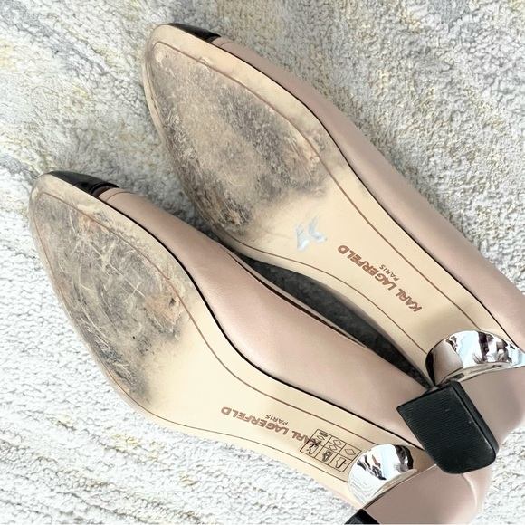 Karl Lagerfeld Paris Nude & Black Cap Toe Pumps Size 6.5 - Picture 6 of 11